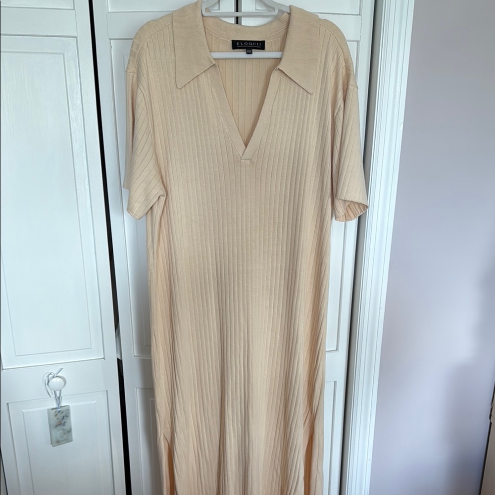 Eloquii Tan Sheath Dress with Notched Collar
